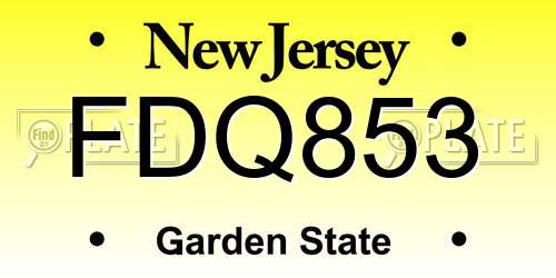 FDQ853 New Jersey License Plate