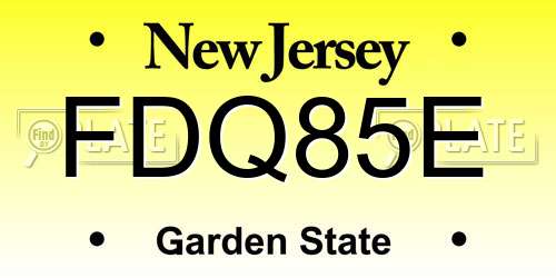 FDQ85E New Jersey License Plate