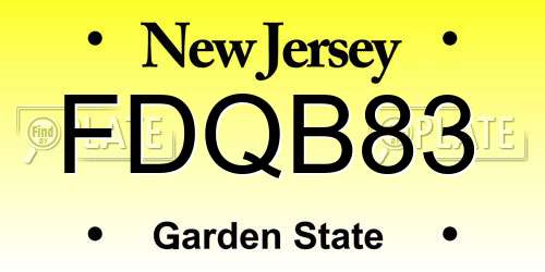 FDQB83 New Jersey License Plate