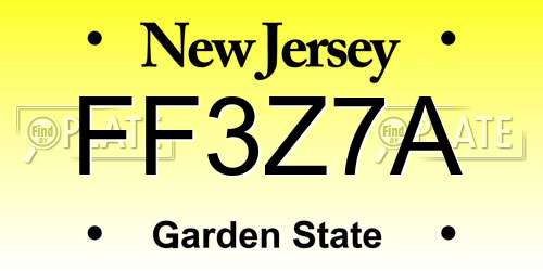 FF3Z7A New Jersey License Plate
