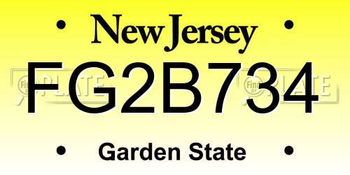 FG2B734 New Jersey License Plate