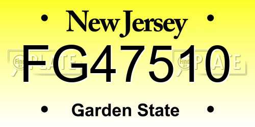 FG47510 New Jersey License Plate