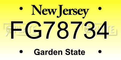 FG78734 New Jersey License Plate