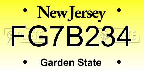 FG7B234 New Jersey License Plate