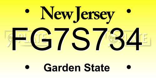 FG7S734 New Jersey License Plate