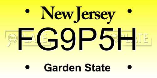 FG9P5H New Jersey License Plate
