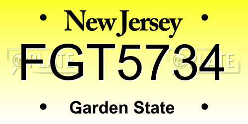 FGT5734 New Jersey License Plate