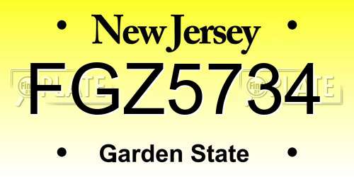 FGZ5734 New Jersey License Plate