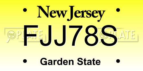 FJJ78S New Jersey License Plate