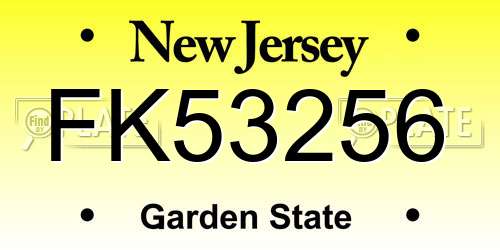 FK53256 New Jersey License Plate