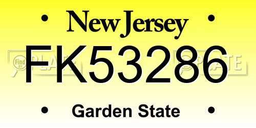FK53286 New Jersey License Plate