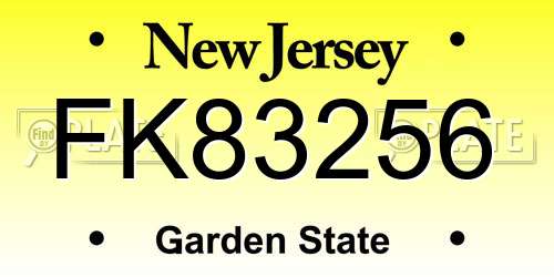 FK83256 New Jersey License Plate