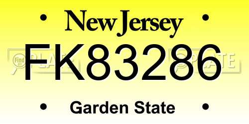 FK83286 New Jersey License Plate