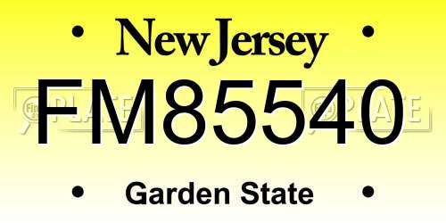 FM85540 New Jersey License Plate