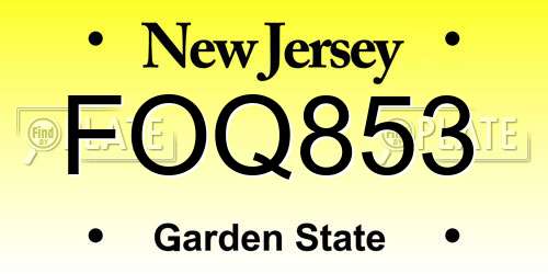 FOQ853 New Jersey License Plate