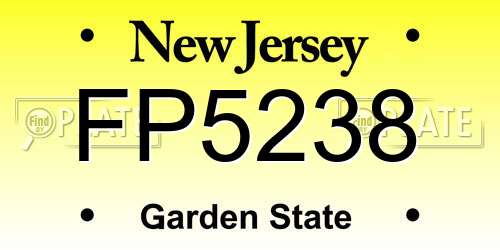 FP5238 New Jersey License Plate