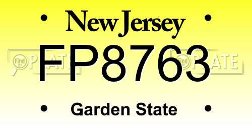 FP8763 New Jersey License Plate