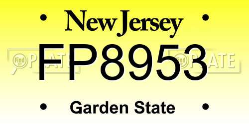 FP8953 New Jersey License Plate