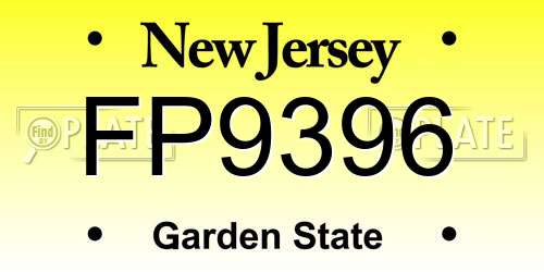 FP9396 New Jersey License Plate