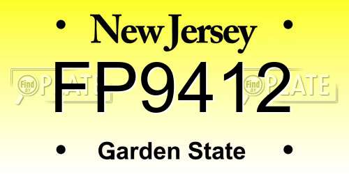 FP9412 New Jersey License Plate