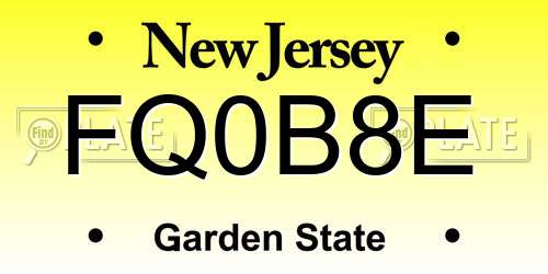 FQ0B8E New Jersey License Plate
