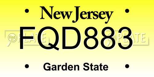 FQD883 New Jersey License Plate