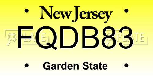 FQDB83 New Jersey License Plate