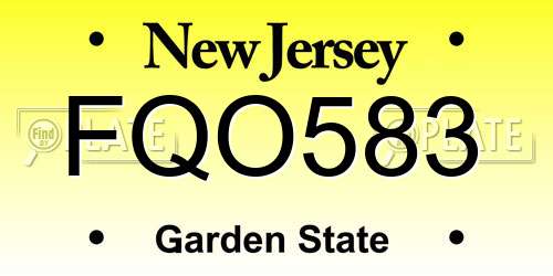 FQO583 New Jersey License Plate