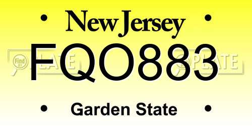 FQO883 New Jersey License Plate