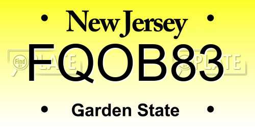 FQOB83 New Jersey License Plate