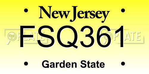 FSQ361 New Jersey License Plate