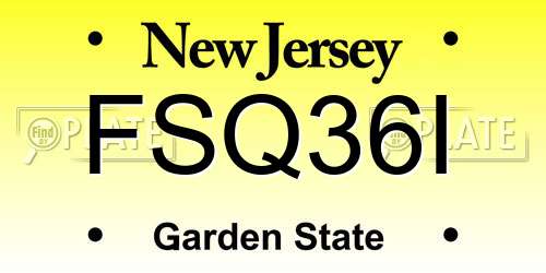 FSQ36I New Jersey License Plate