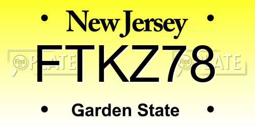 FTKZ78 New Jersey License Plate