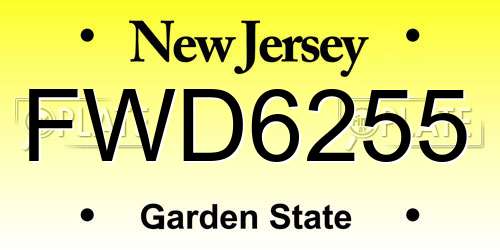 FWD6255 New Jersey License Plate