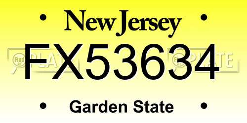 FX53634 New Jersey License Plate