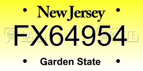 FX64954 New Jersey License Plate
