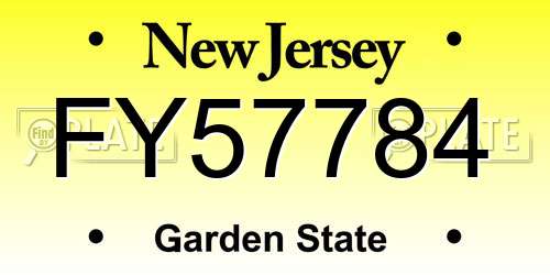 FY57784 New Jersey License Plate