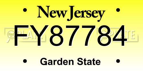 FY87784 New Jersey License Plate
