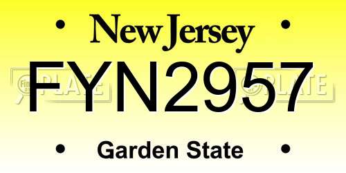 FYN2957 New Jersey License Plate