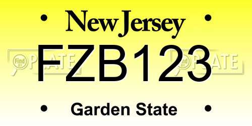 FZB123 New Jersey License Plate