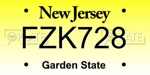 FZK728 New Jersey License Plate
