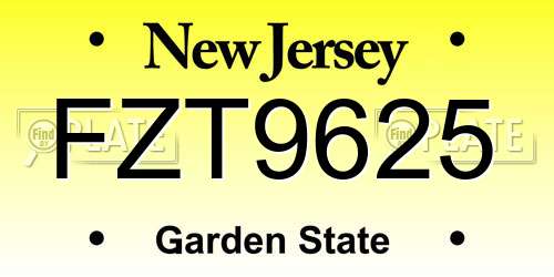 FZT9625 New Jersey License Plate