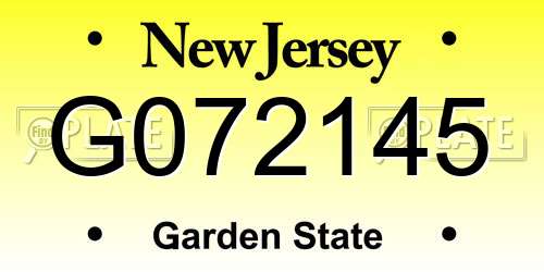G072145 New Jersey License Plate