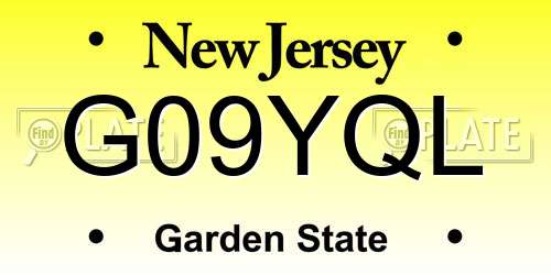 G09YQL New Jersey License Plate