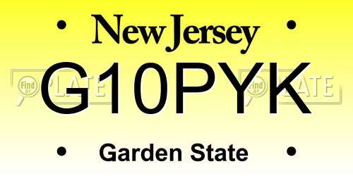 G10PYK New Jersey License Plate