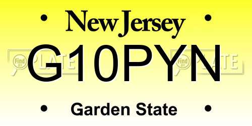 G10PYN New Jersey License Plate