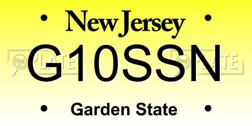 G10SSN New Jersey License Plate