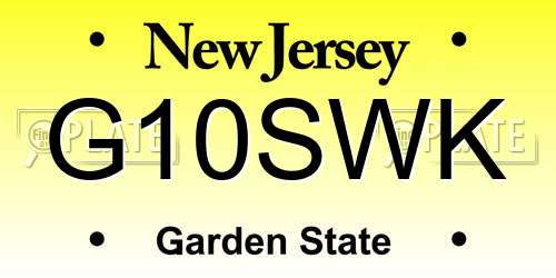 G10SWK New Jersey License Plate