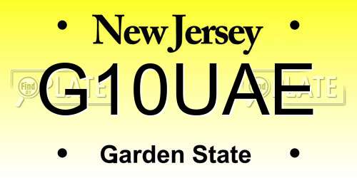 G10UAE New Jersey License Plate