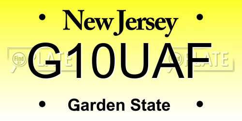 G10UAF New Jersey License Plate